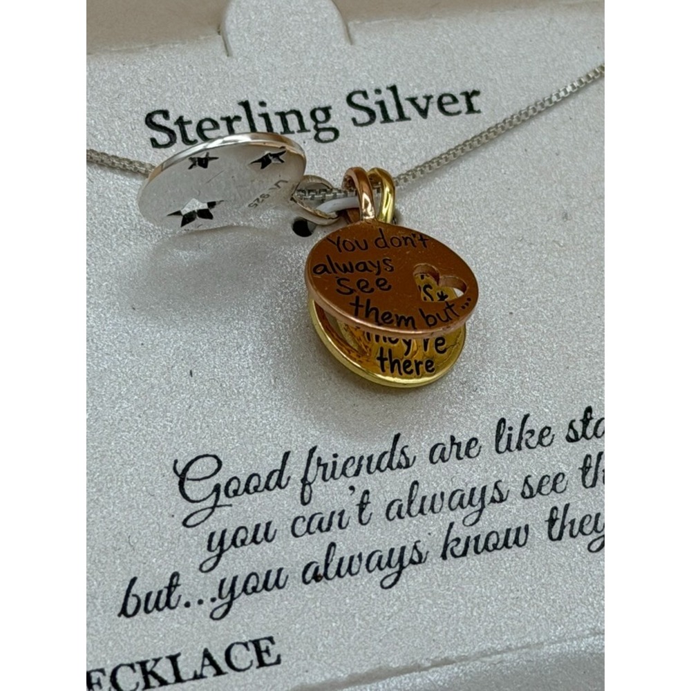 Timeless 925 Sterling Silver Good Friends Stars 18in Charm Necklace - Picture 4 of 10